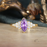 1CT Marquise Cut 2 Prong Amethyst Cluster Engagement Anniversary Ring